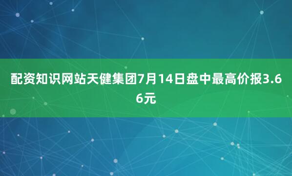 配资知识网站天健集团7月14日盘中最高价报3.66元